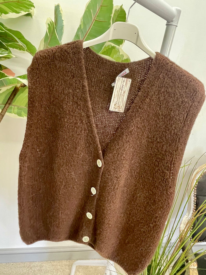 LADIES KNITTED WAISTCOAT - WHITE, BLUE, GREY, CAMEL & BROWN