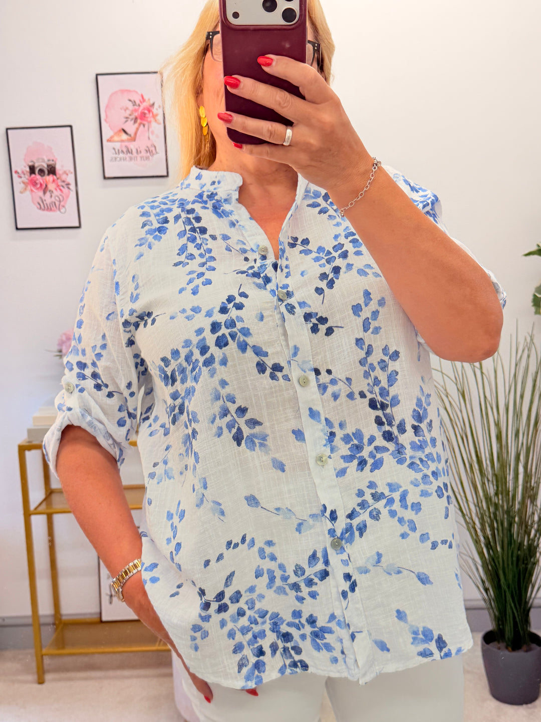 Ladies White Light Linen Shirt Top