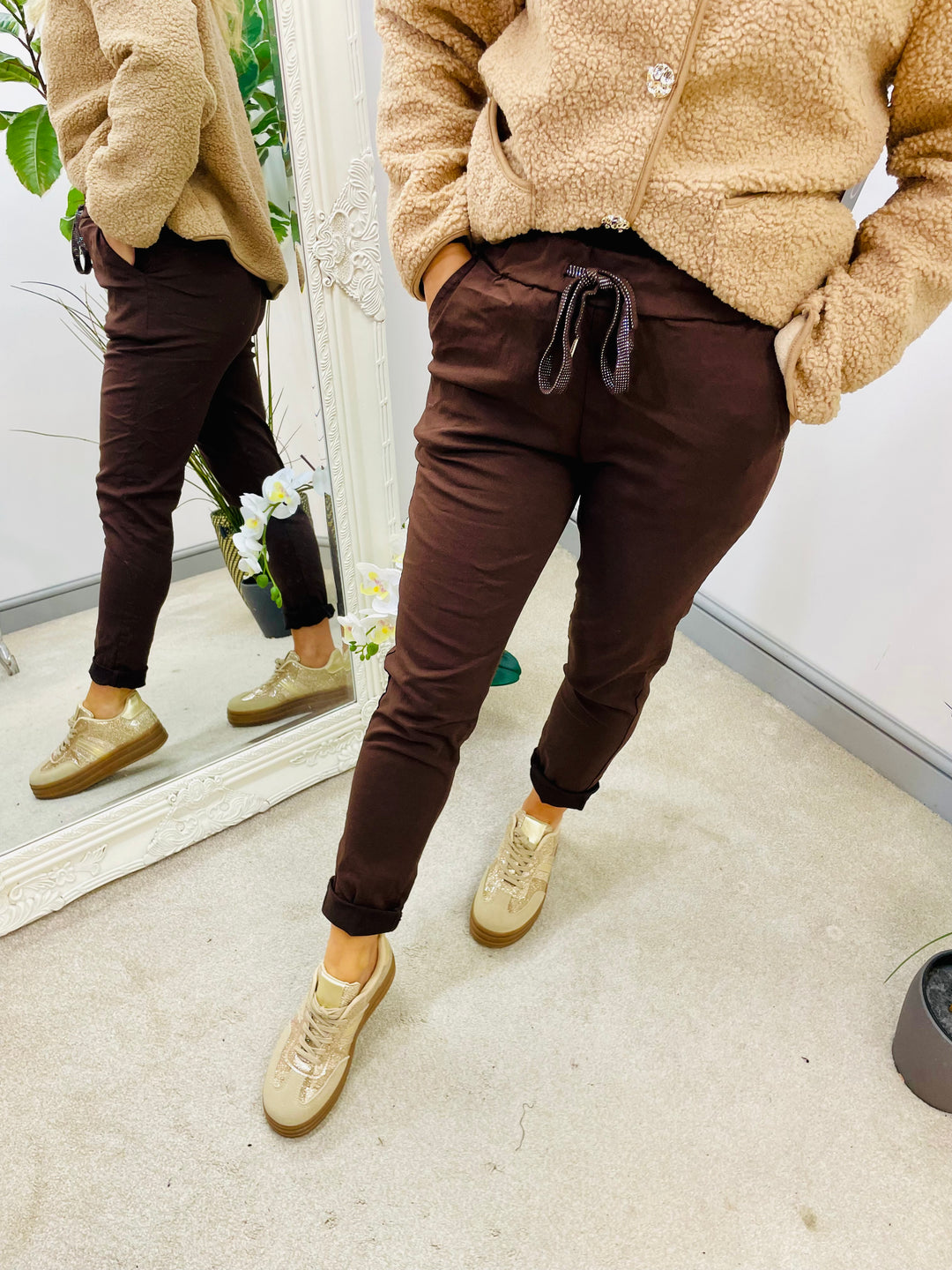 LADIES STRETCH MAGIC TROUSERS - BEIGE, BLACK, KHAKI, BURGUNDY & BROWN