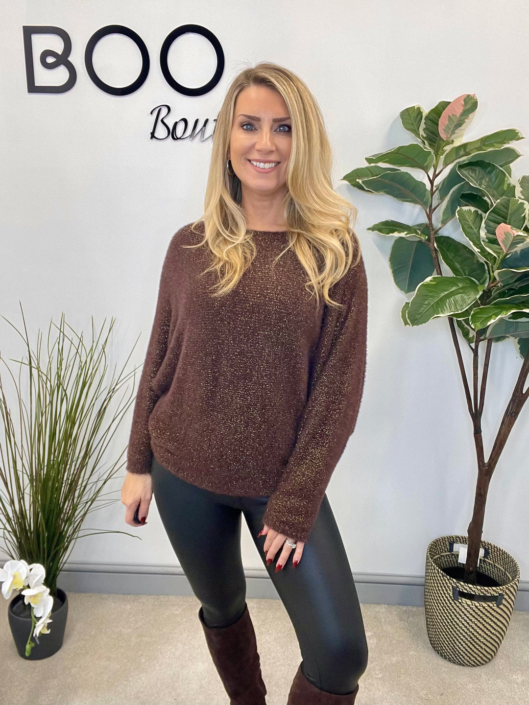 LADIES LUREX BATWING JUMPER - BLACK, BERRY, BROWN