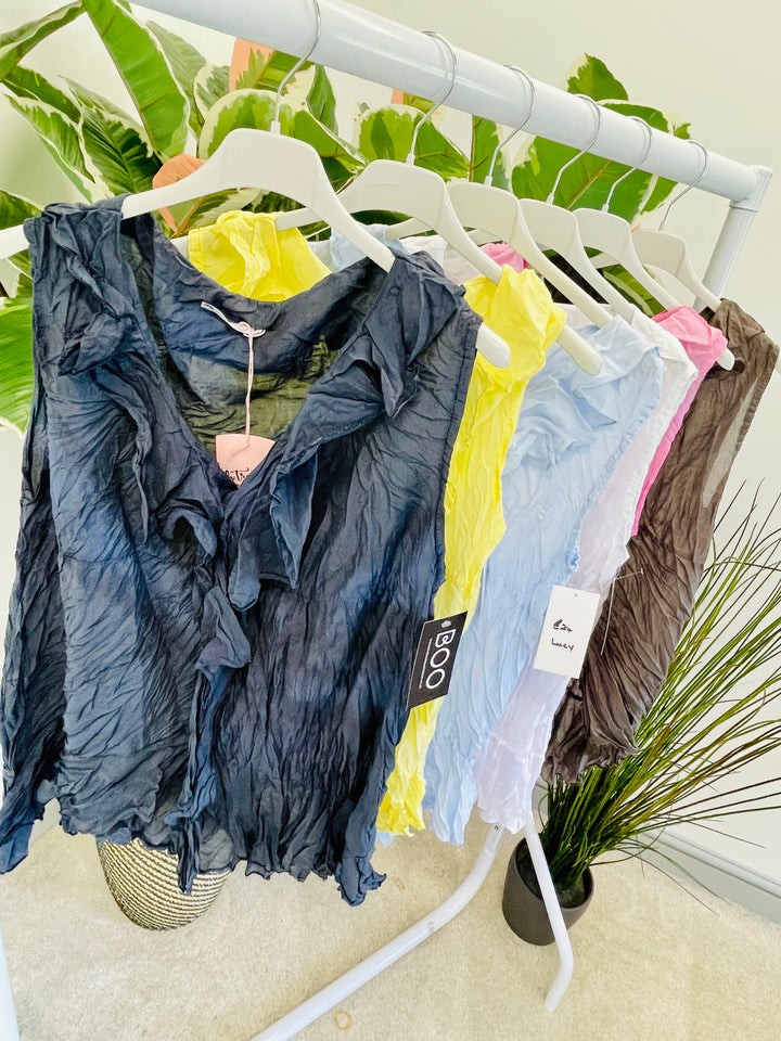 LADIES SLEEVELESS CRINKLE FRILL SUMMER TOP