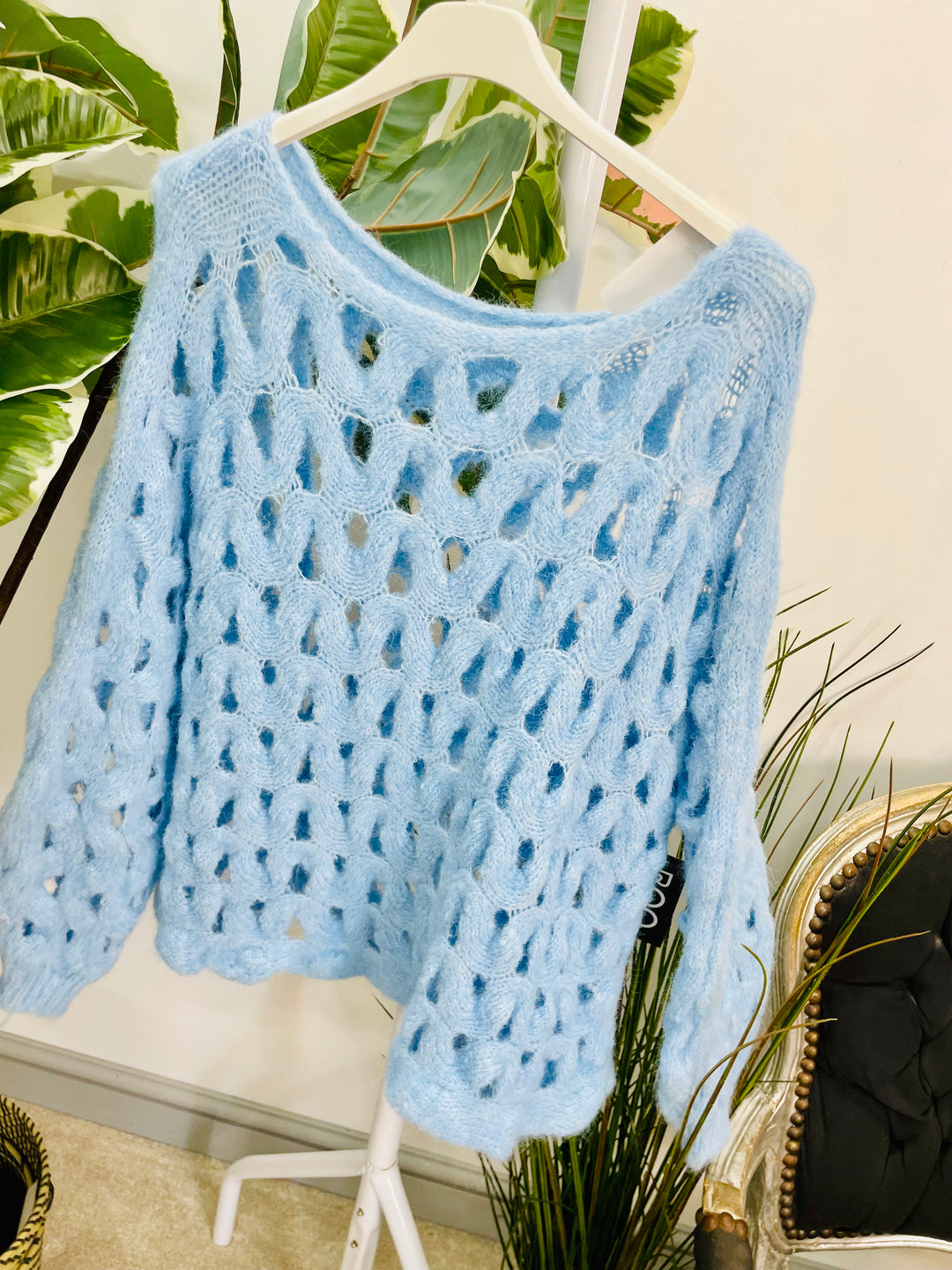 LADIES HOLEY BOX STYLE JUMPER - BLUE, BEIGE, CREAM, PINK & GREY