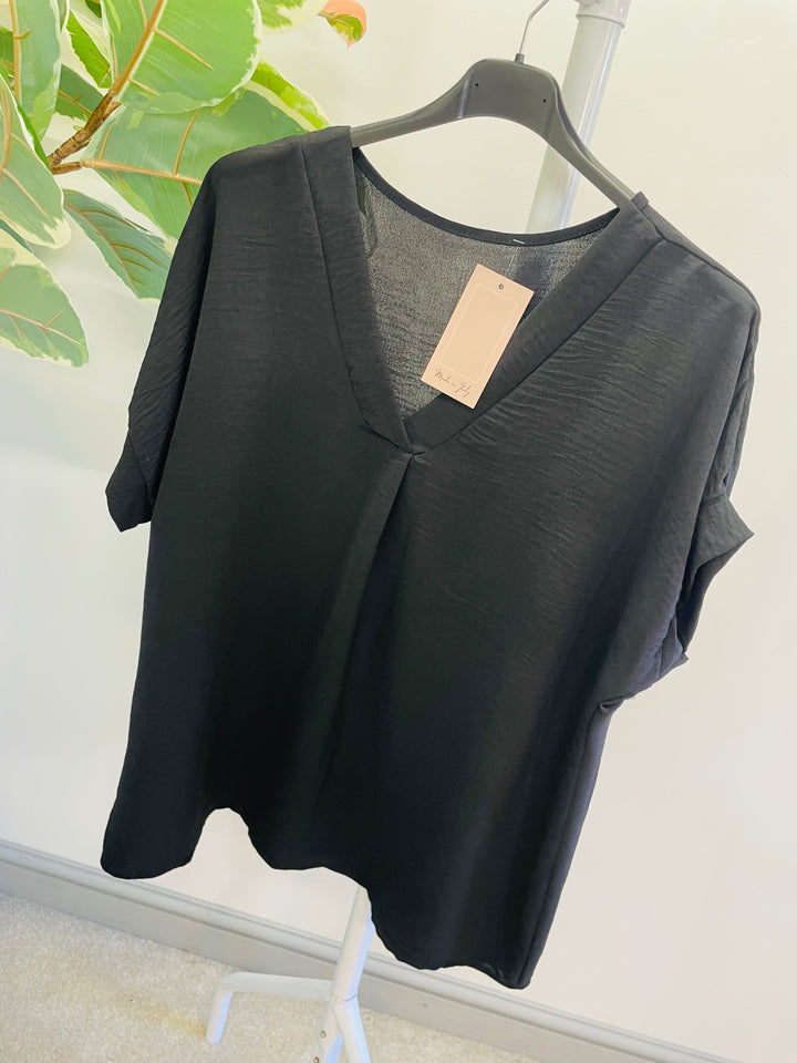 LADIES WOMENS CASUAL V NECK TOP - WHITE, BLACK, BLUE, PINK, YELLOW, NAVY, CORAL