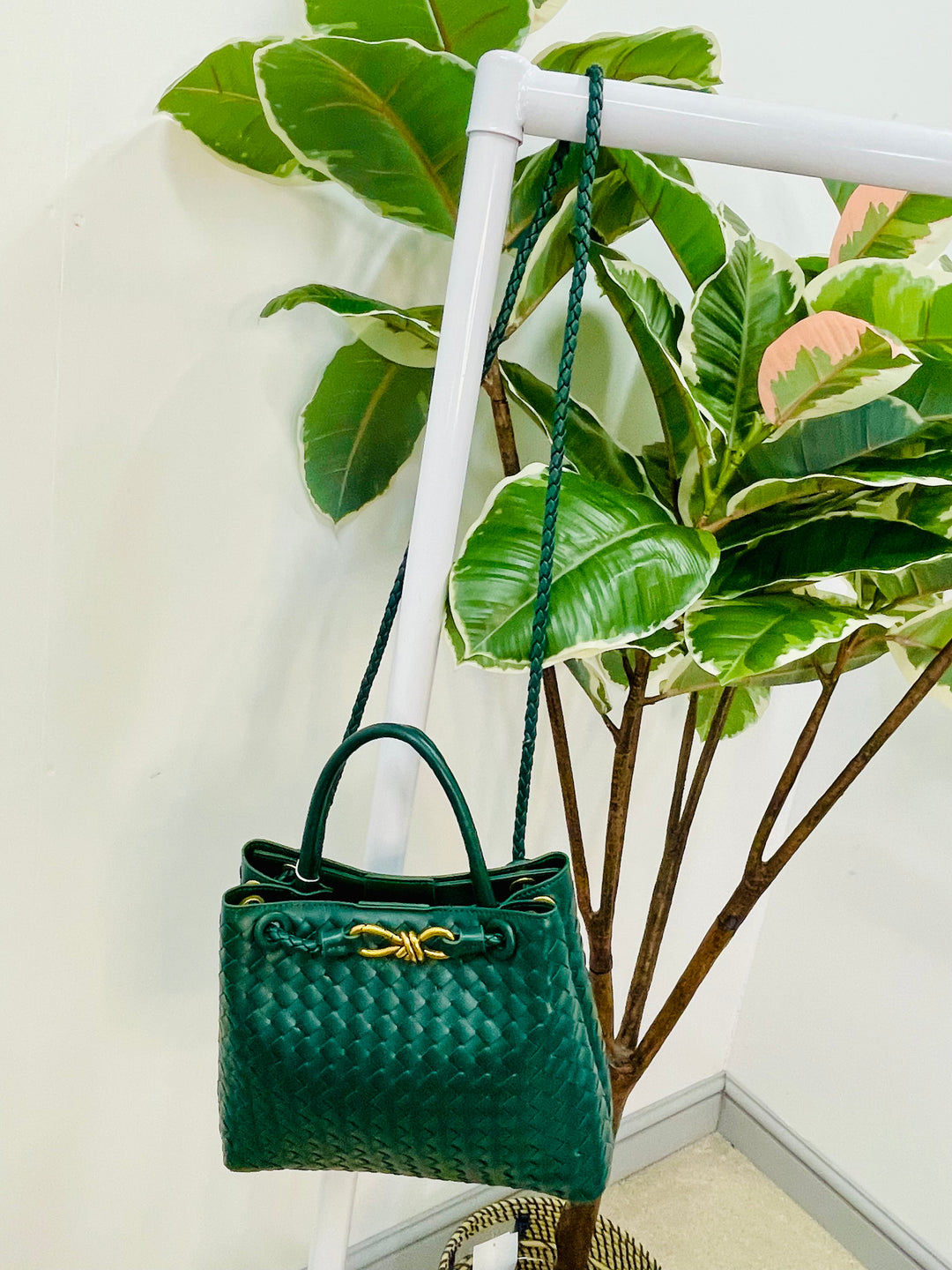 LADIES DESIGNER INSPIRED WOVEN HAND BAG - BLACK, GREEN, CAMEL & WINE