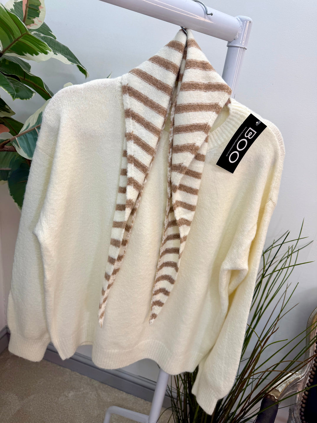 LADIES FASHION SOFT KNIT JUMPER & SCARF SET - LEMON, BLUE, PINK, CREAM