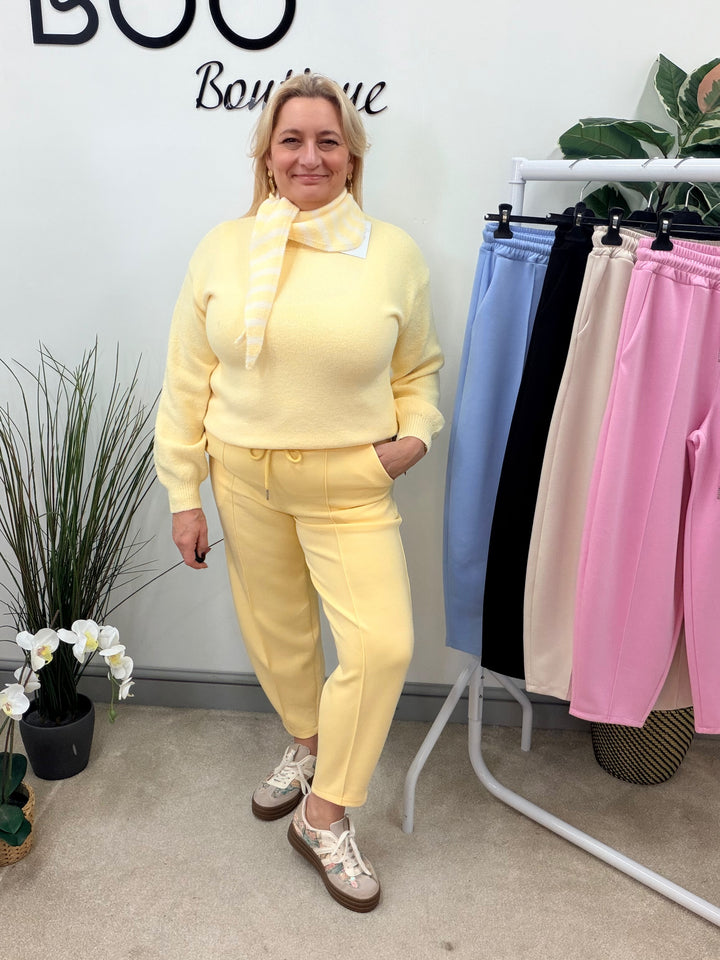 Ladies Fashion Carrot Leg Trousers - beige, pink, blue, black & lemon