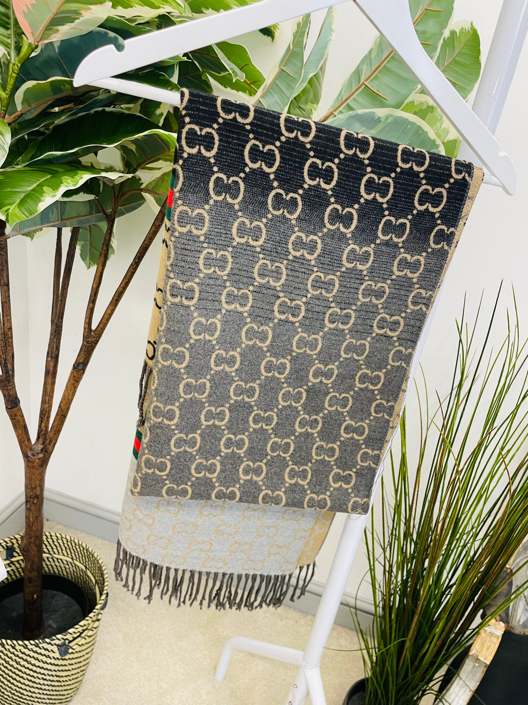 LADIES DESIGNER INSPIRED SCARF - PINK, BROWN, BLACK