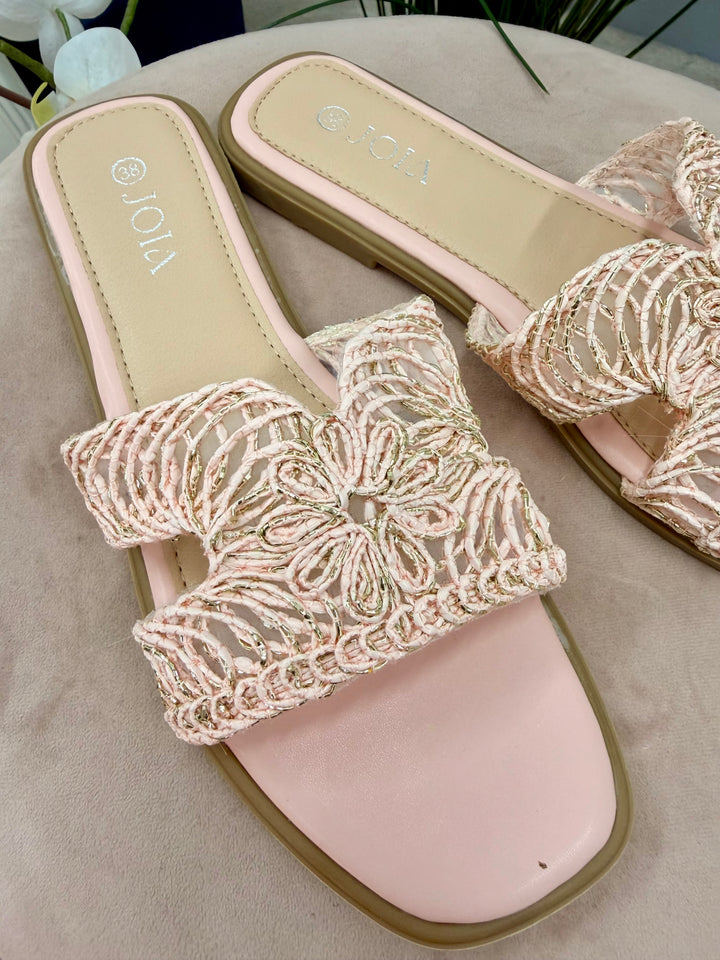 WOVEN SLIDER SANDALS ( 256 ) - white and pink