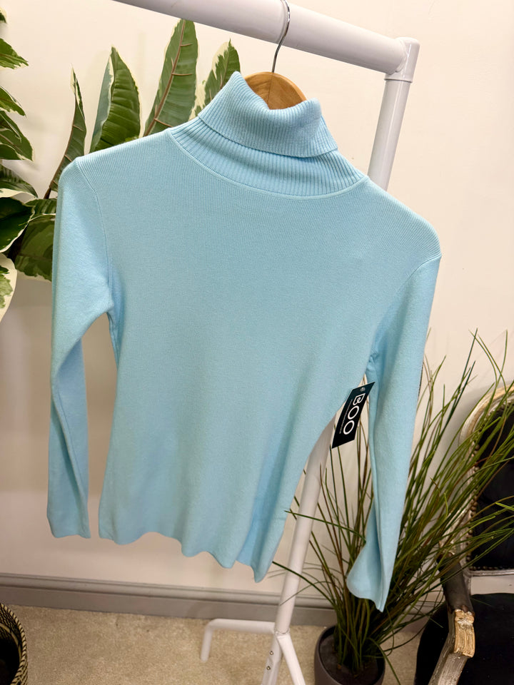 LADIES FASHION ROLL NECK JUMPER - BLACK, WHITE, LEMON, PINK, BLUE, BROWN & BEIGE