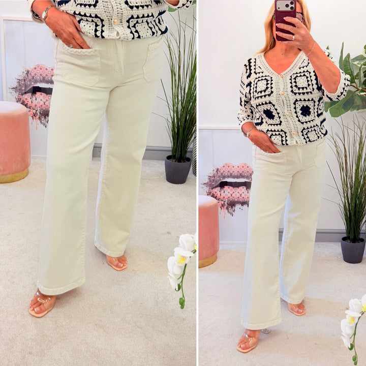 Ladies Fashion White Wide Leg Jeans