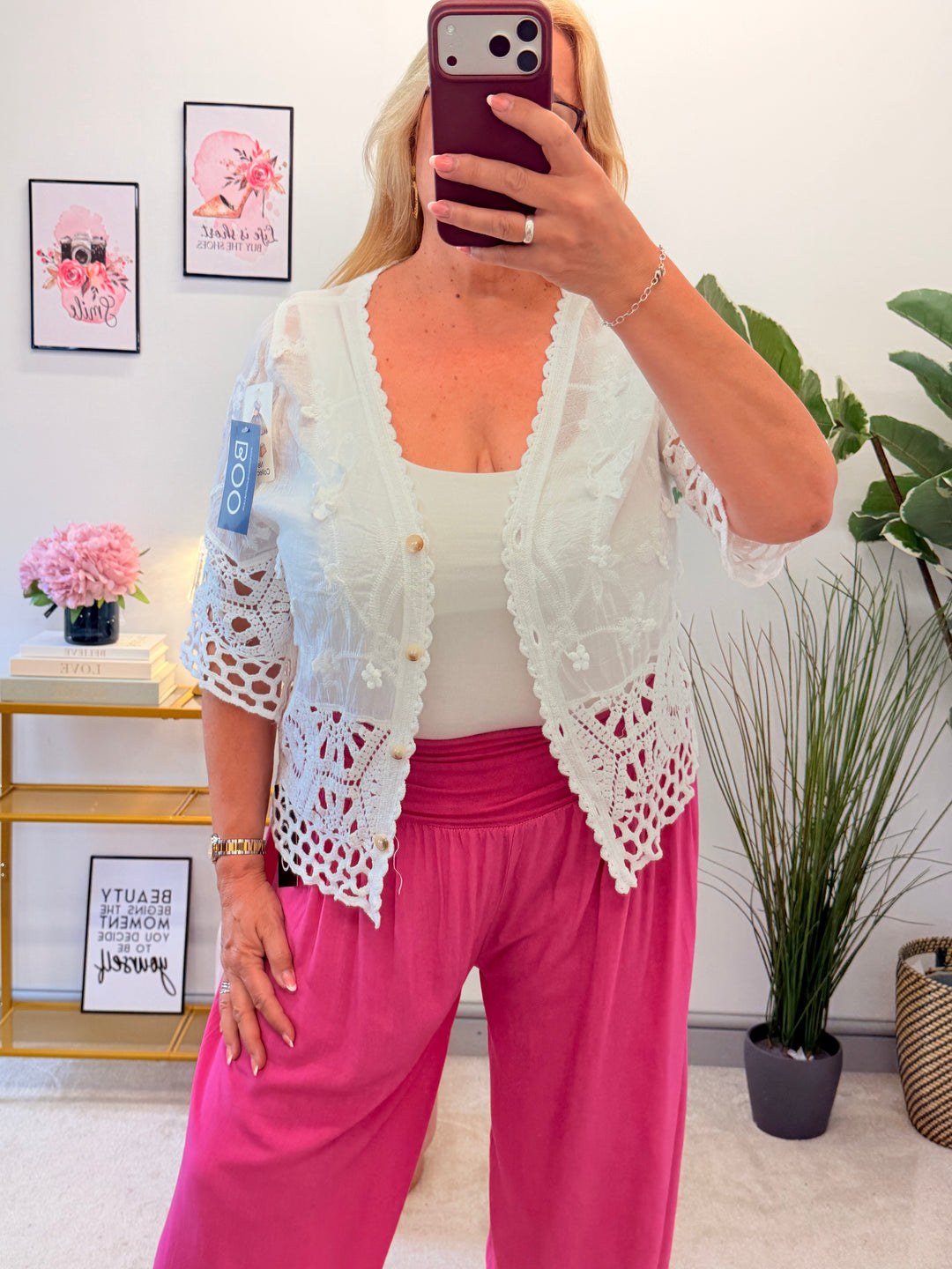 Ladies White Embroidered Crochet Top