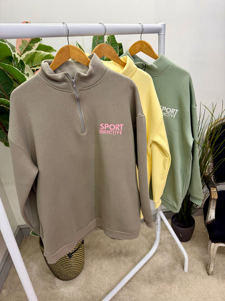 LADIES FLEECE LINED LONG SWEATSHIRT TOP - LEMON, MOCHA & KHAKI