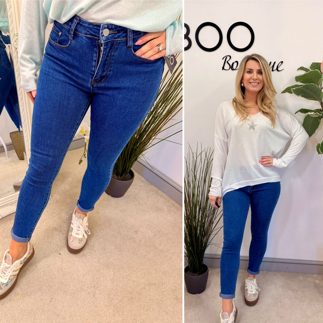 Ladies Fashion Dark Denim Skinny Jeans by RedSeventy