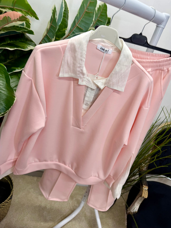 LADIES STRAIGHT LEG TROUSER CO ORD SET - LEMON, PINK, BEIGE, BLUE & BLACK