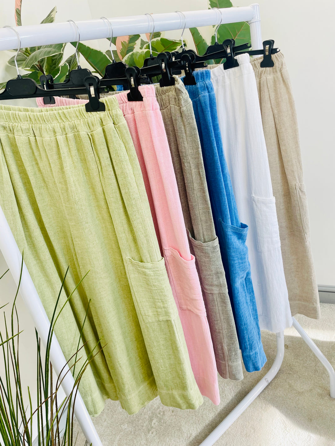 LADIES TEABAG LINEN CROPPED CULOTTE SUMMER TROUSERS - 6 COLOURS