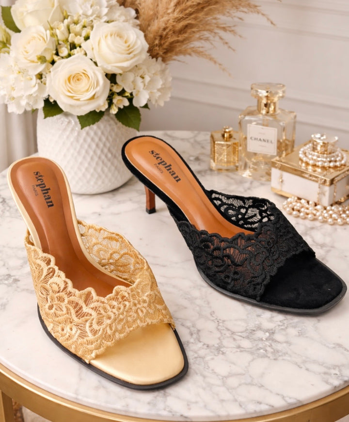 LACE KITTEN HEEL MULES ( 286 ) - 2 colours
