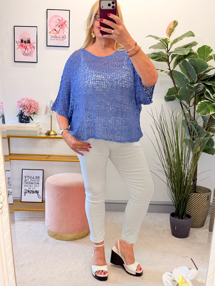 Ladies Oversize Crochet Poncho Top - Lime, White, Blue, Pink & Orange
