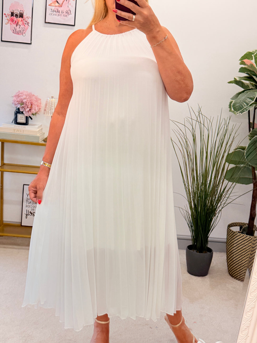 Ladies Chiffon Pleated Summer Maxi Dress - Red, Pink, Navy & White