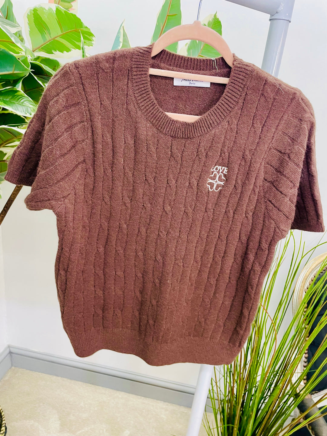 LADIES CABLE KNIT INSPIRED SHORT SLEEVE JUMPER 