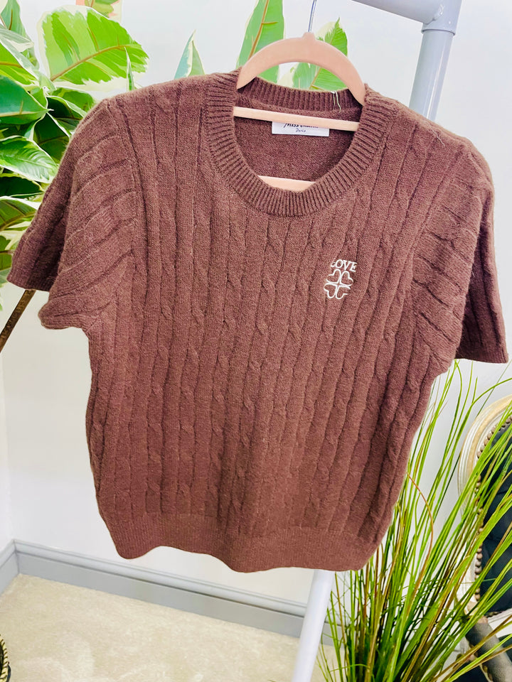 LADIES CABLE KNIT INSPIRED SHORT SLEEVE JUMPER 