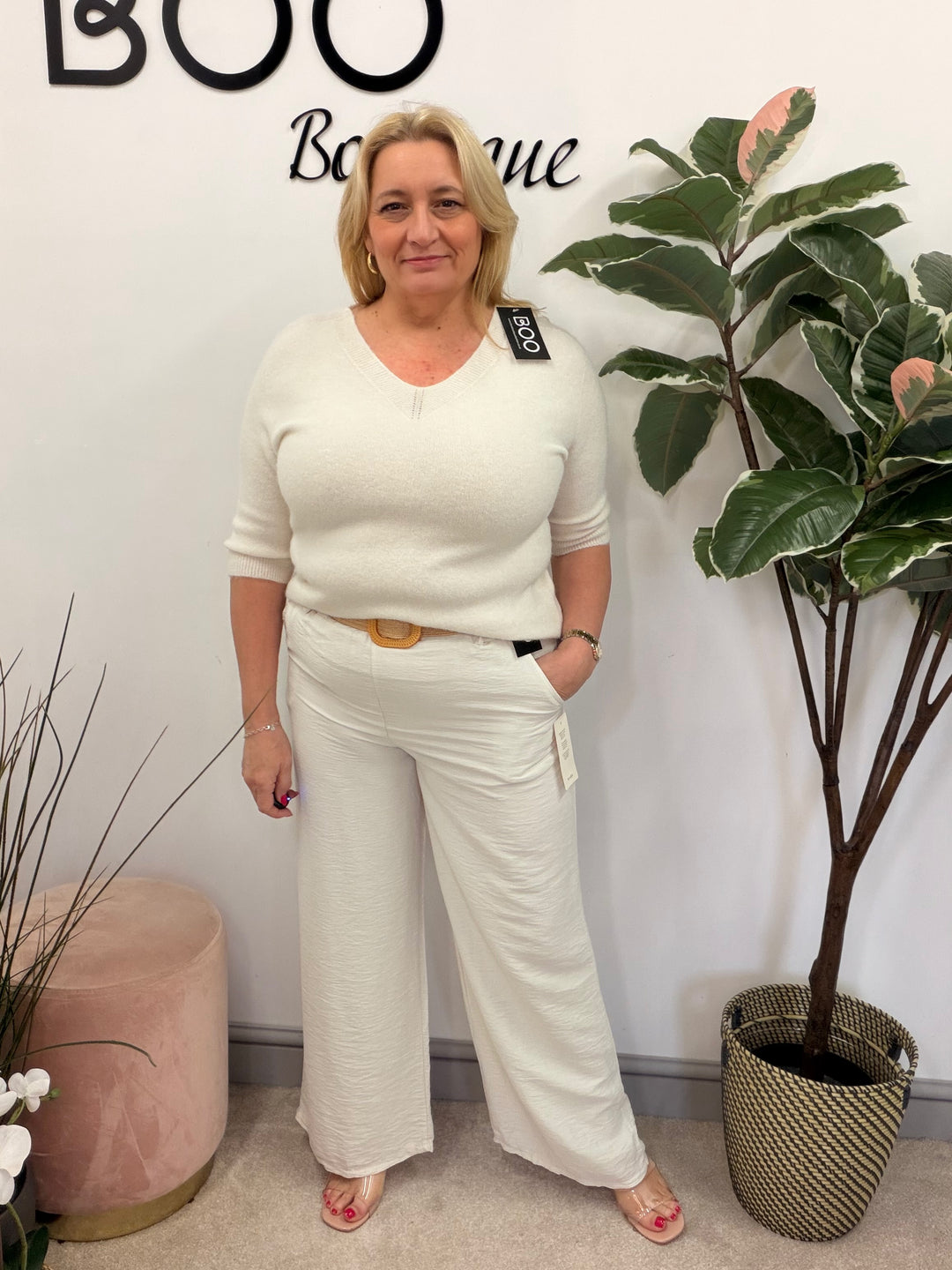 Ladies Fashion Soft Knit Short Sleeve Jumper Top white