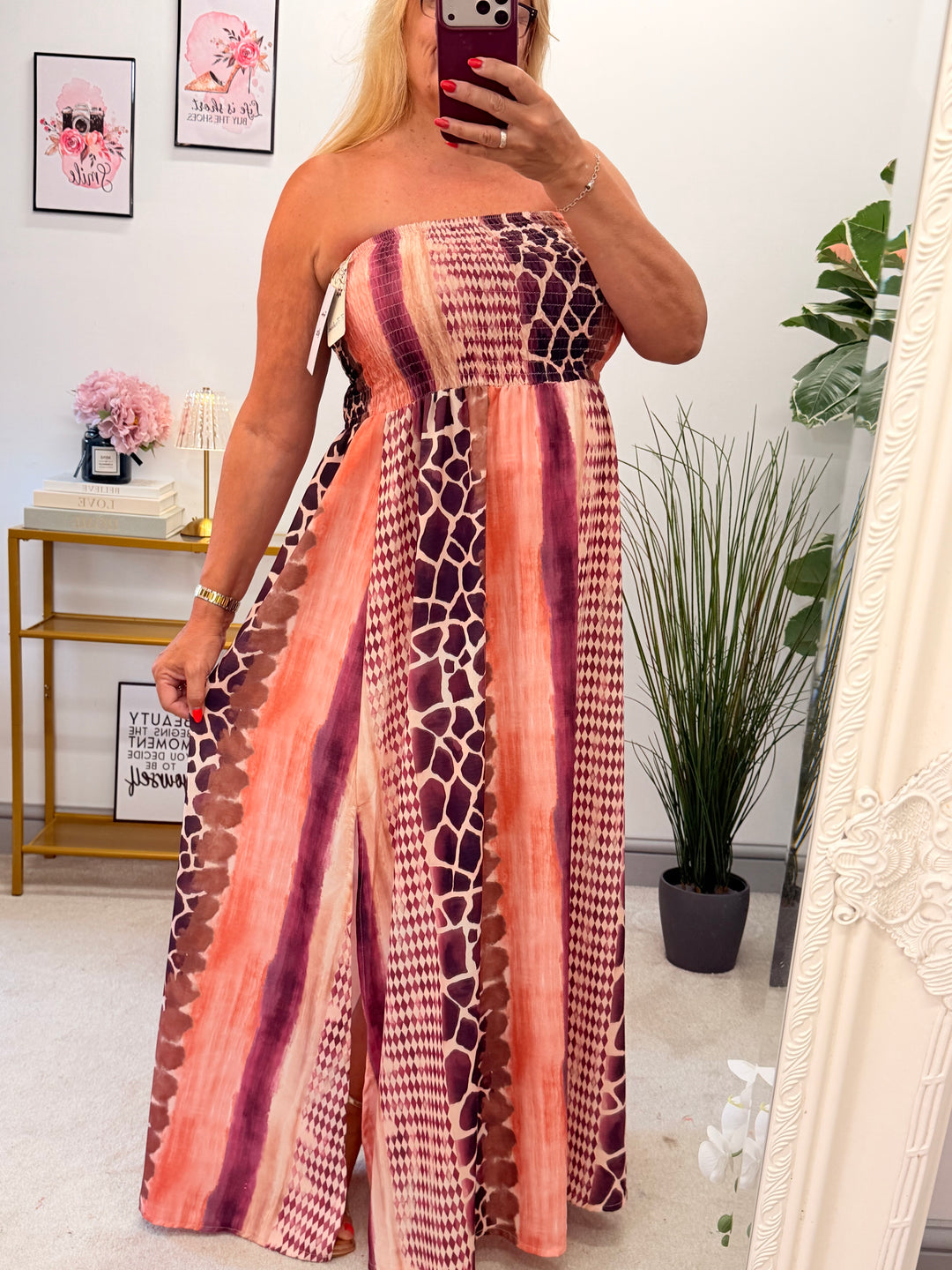 Ladies Summer Animal Print Bandeau Maxi Dress - Pink, Lilac, Blue & Black