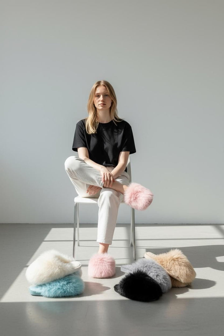 LADIES FAUX FUR SLIDER SLIPPERS