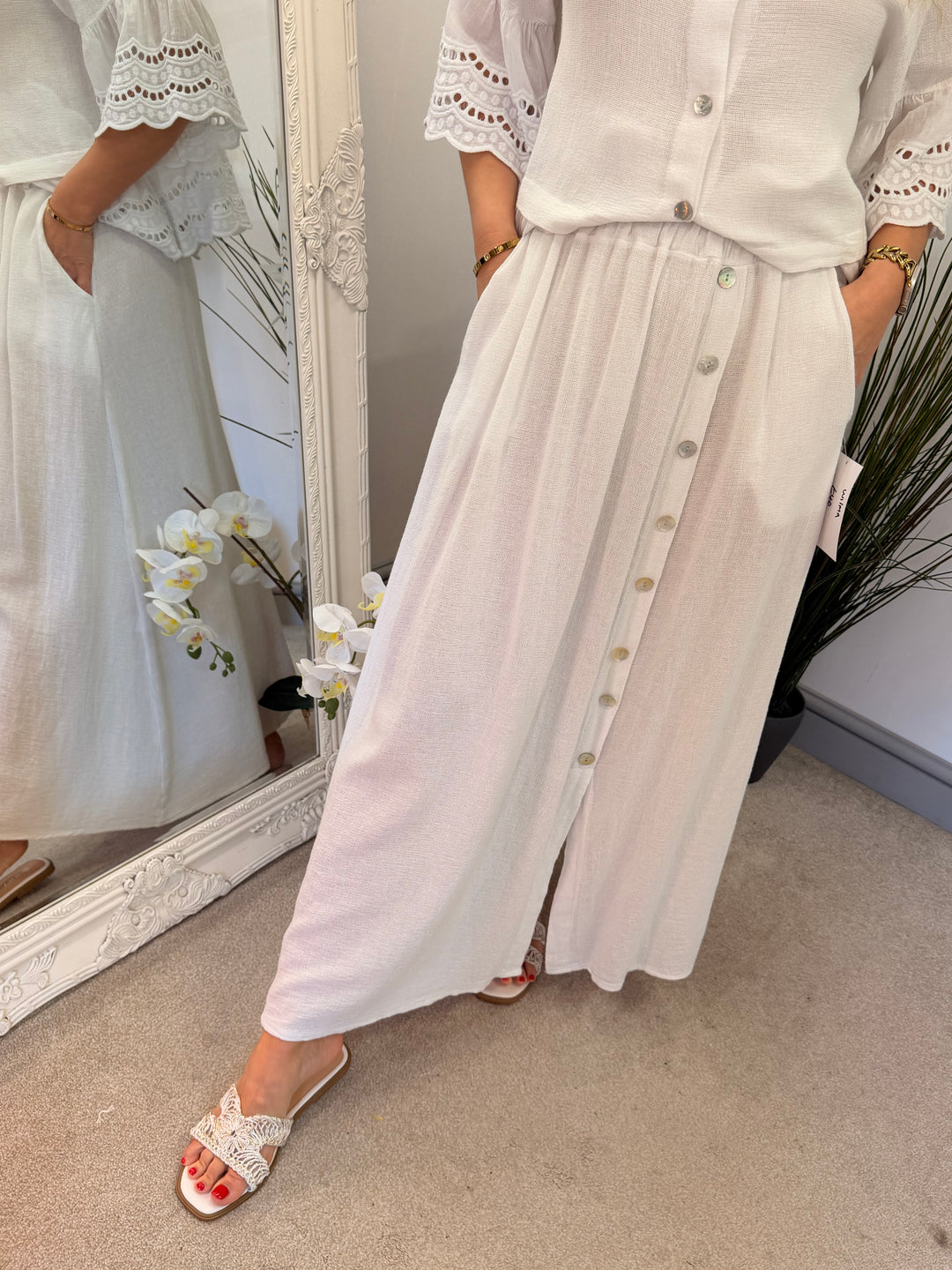 Ladies Fashion Teabag Linen Maxi Skirt - pink, blue, turquoise, beige, white, lime