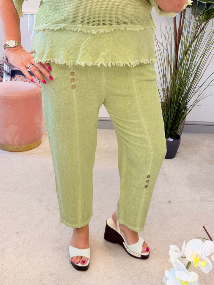 Ladies Tapered Leg Teabag Linen Ankle Grazer Trousers - Lemon, Black, Blue, Green, Beige, Turquoise & White