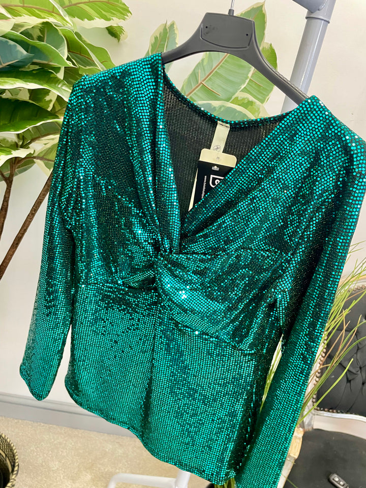 LADIES SEQUIN PARTY TOP - SILVER, GREEN, GOLD, BLACK, BERRY, CHAMPAGNE