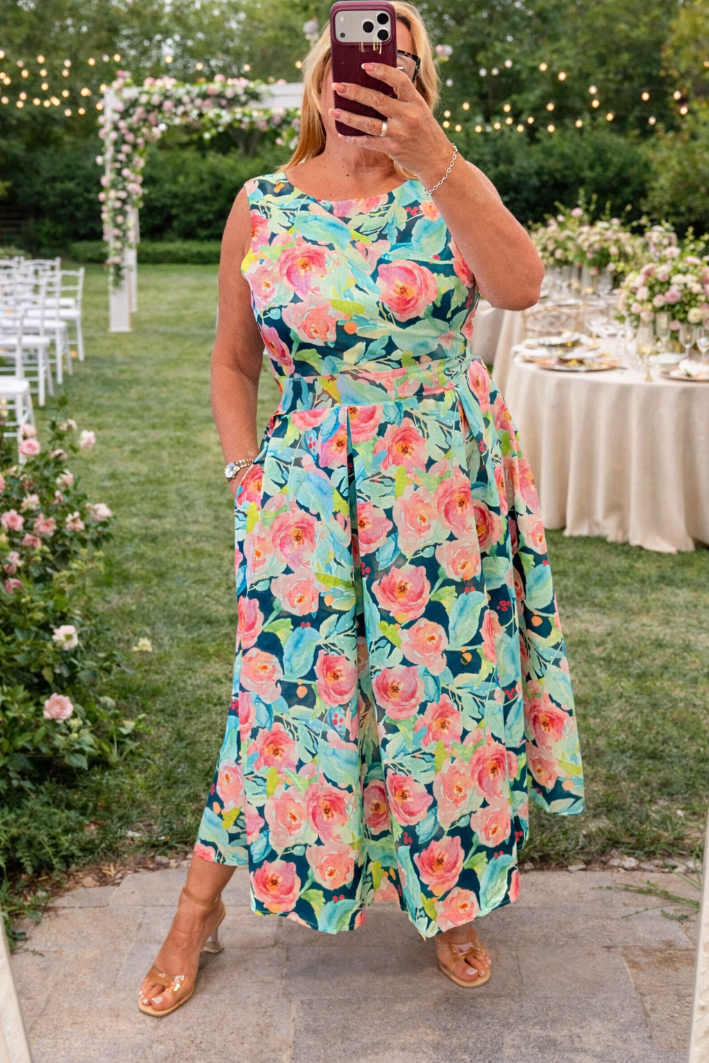 Ladies Floral Print Summer Event A Line Dress