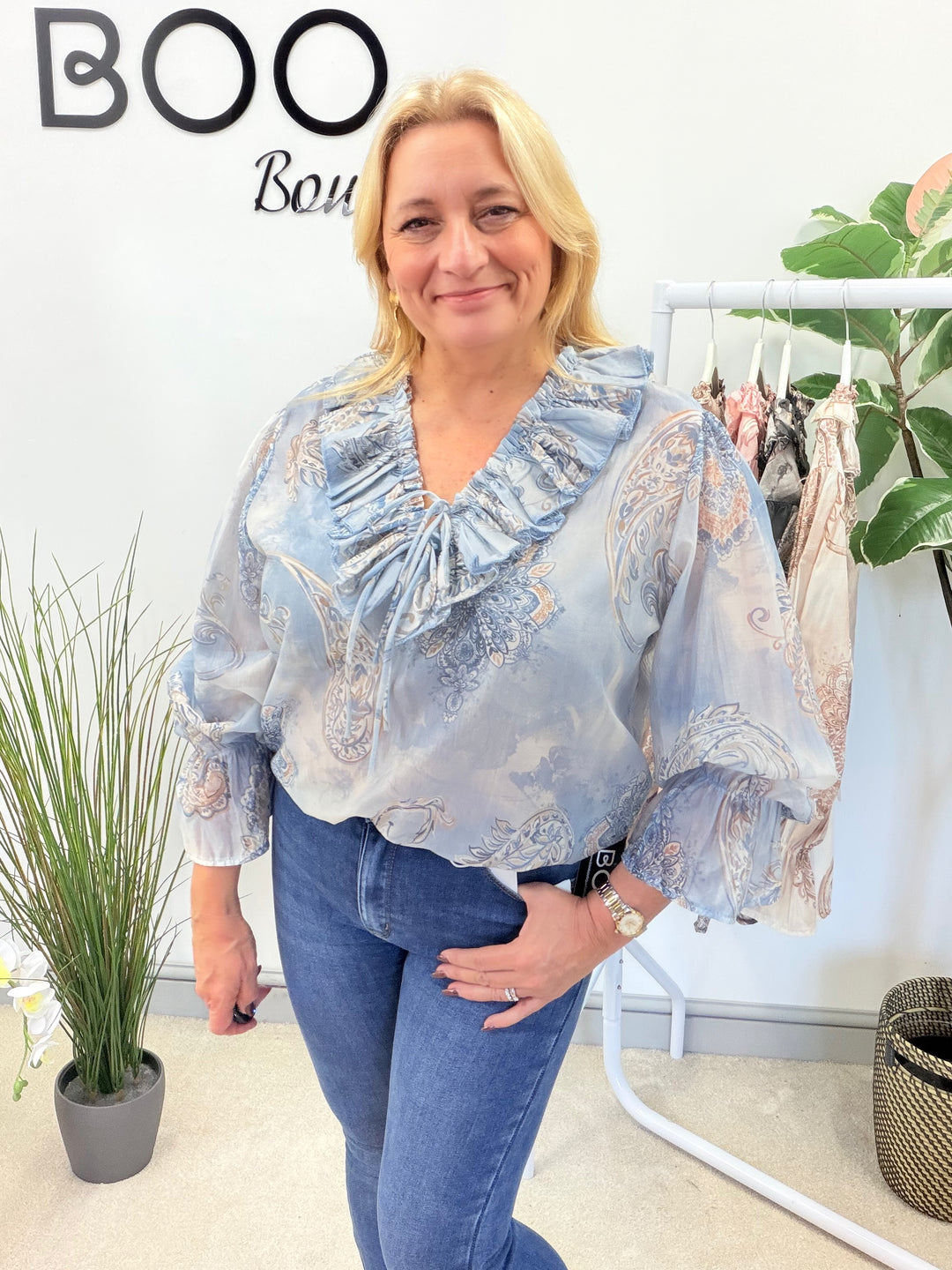 LADIES COTTON PAISLEY PRINT FLOATY BLOUSE - PINK, BEIGE, BLUE, BLACK, MOCHA