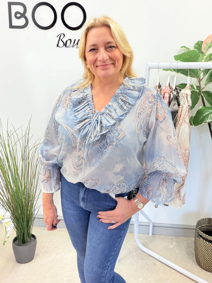 LADIES COTTON PAISLEY PRINT FLOATY BLOUSE - PINK, BEIGE, BLUE, BLACK, MOCHA