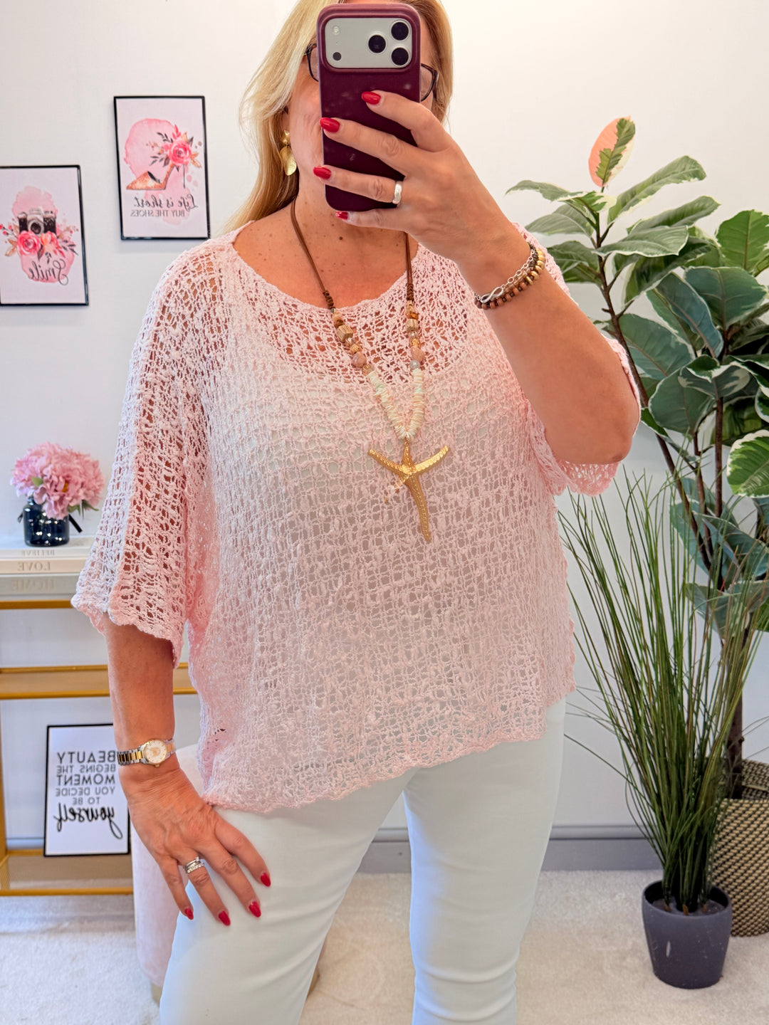 Ladies Oversize Crochet Poncho Top - Lime, White, Blue, Pink & Orange