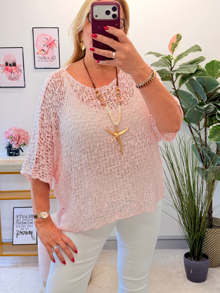 Ladies Oversize Crochet Poncho Top - Lime, White, Blue, Pink & Orange