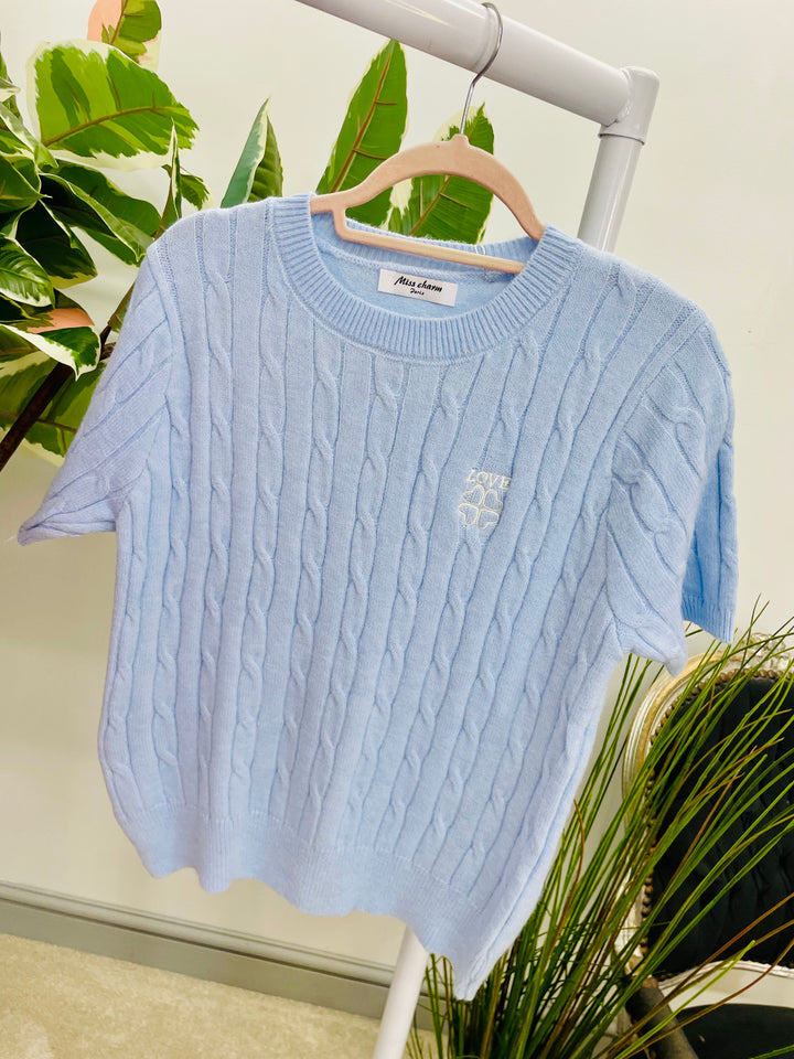 LADIES CABLE KNIT INSPIRED SHORT SLEEVE JUMPER 