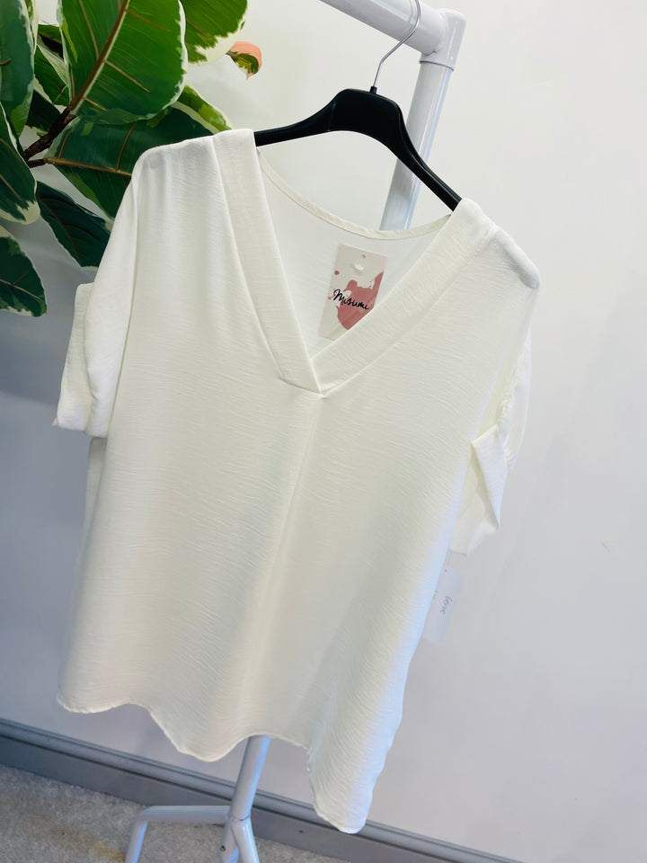 LADIES WOMENS CASUAL V NECK TOP - WHITE, BLACK, BLUE, PINK, YELLOW, NAVY, CORAL