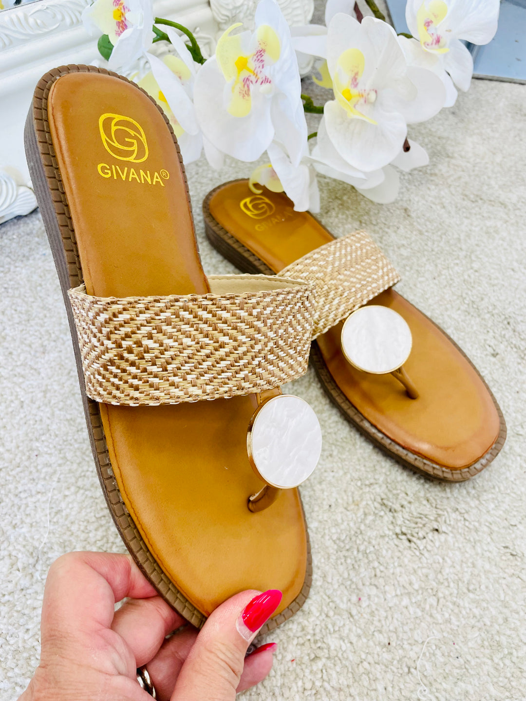 LADIES BEIGE SMALL WEDGE TOE POST SUMMER SANDALS 