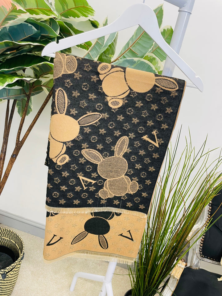 LADIES DESIGNER INSPIRED SCARF - NAVY, BROWN, BLACK, PINK, CAMEL, GREY