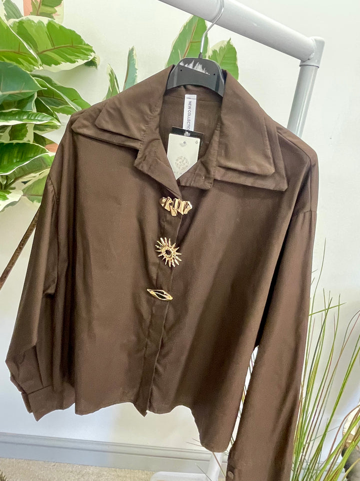 LADIES COTTON CROPPED SHIRT BLOUSE - WHITE, WINE, BROWN & BLACK