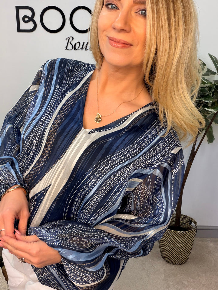 Ladies Fashion Chiffon Long Sleeve Top - black, yellow, pink & navy