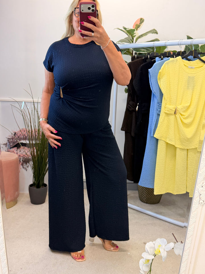 Ladies Wide Leg Trouser Co Ord Set - Black, Navy, Brown, Lemon & Blue