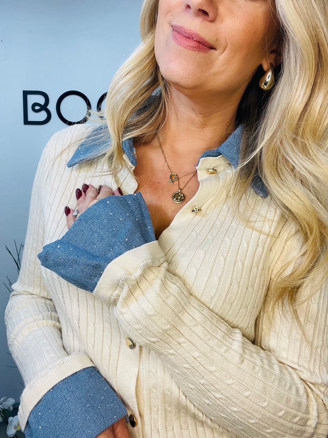LADIES PETITE SLIM FIT RIB KNIT CARDIGAN JUMPER - BROWN AND CREAM