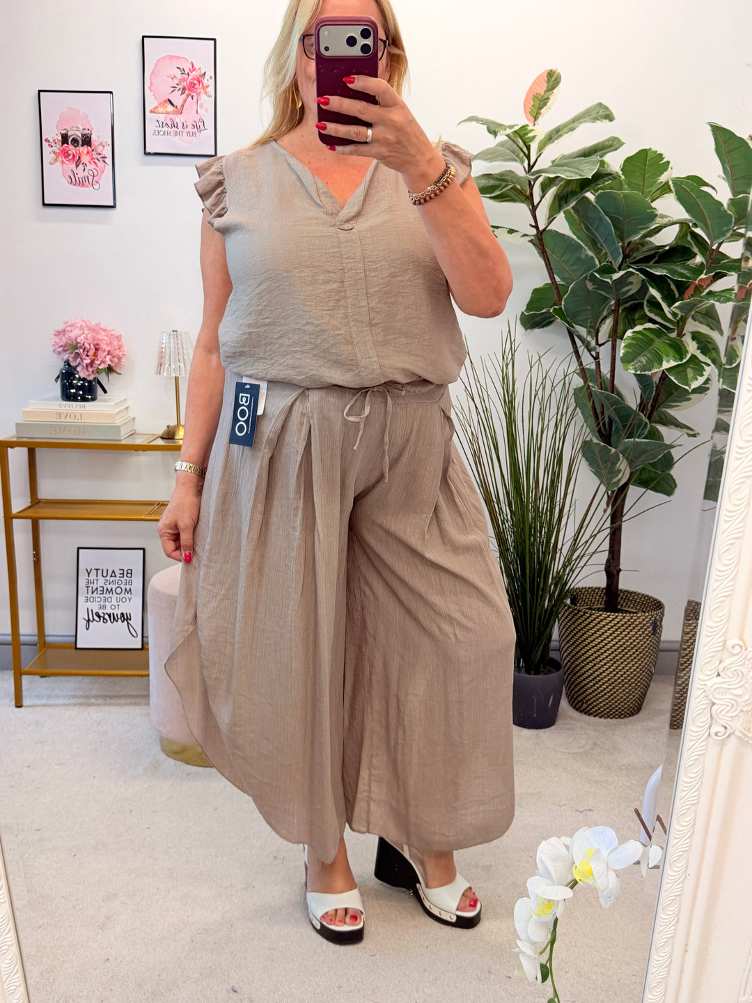 Ladies Loose Fit Harem Trousers - Black, Khaki, White, Brown, Navy & Mocha