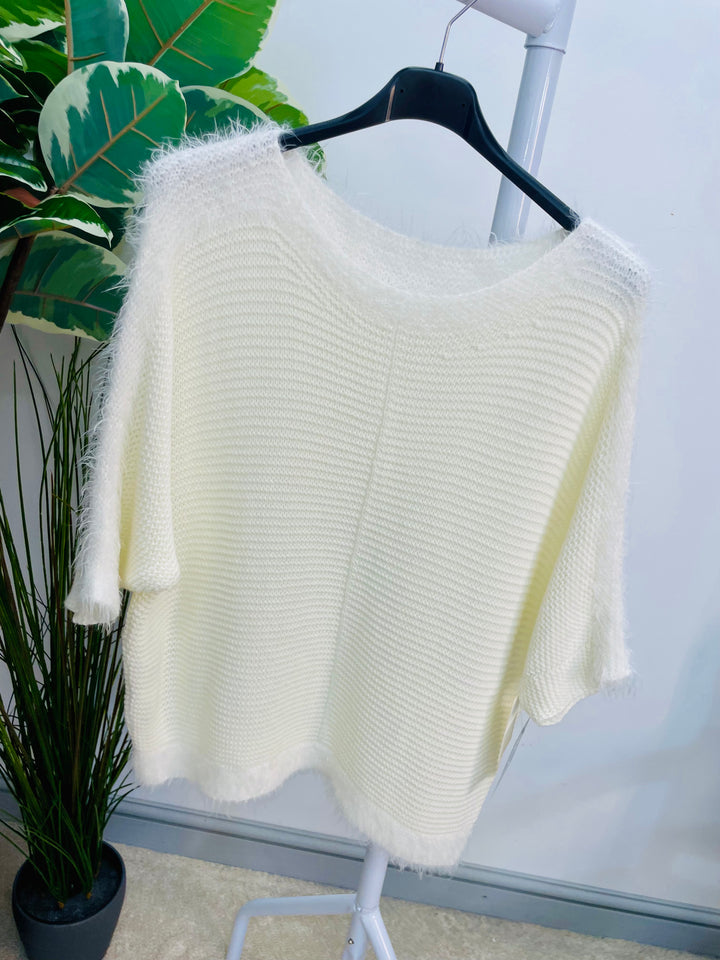 LADIES SOFT FLUFFY KNIT JUMPER - WHITE, BROWN, WINE, RED, BLACK, NAVY