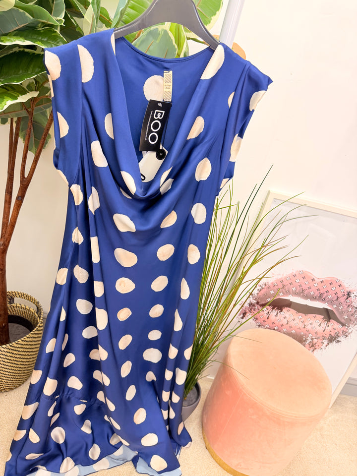 Ladies Satin Polka Dot Sheath Dress - Lemon, Black, Pink, Khaki, Navy, Black & Blue