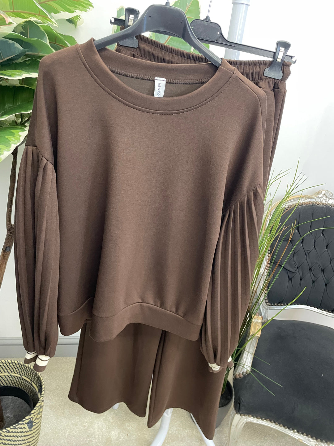 LADIES SCUBA STRAIGHT LEG TROUSER CO ORD SET - BLACK, MOCHA, BROWN