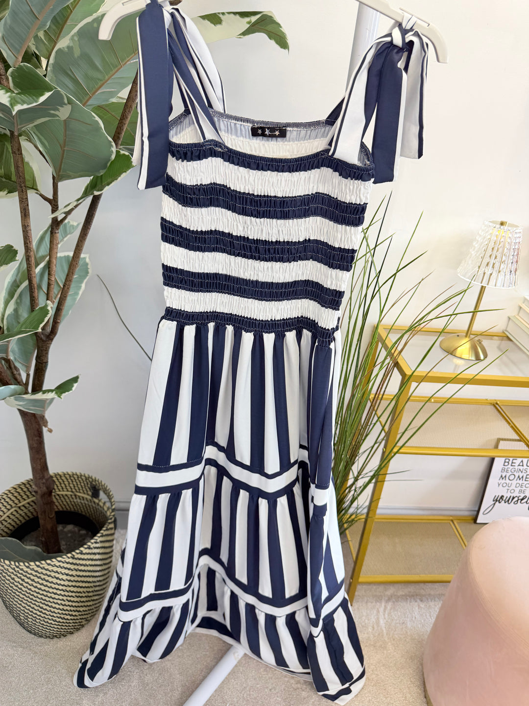 Ladies Candy Stripe Summer Sun Maxi Dress - Royal Blue, Navy & Red