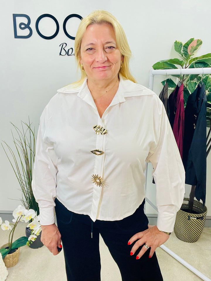 LADIES COTTON CROPPED SHIRT BLOUSE - WHITE, WINE, BROWN & BLACK