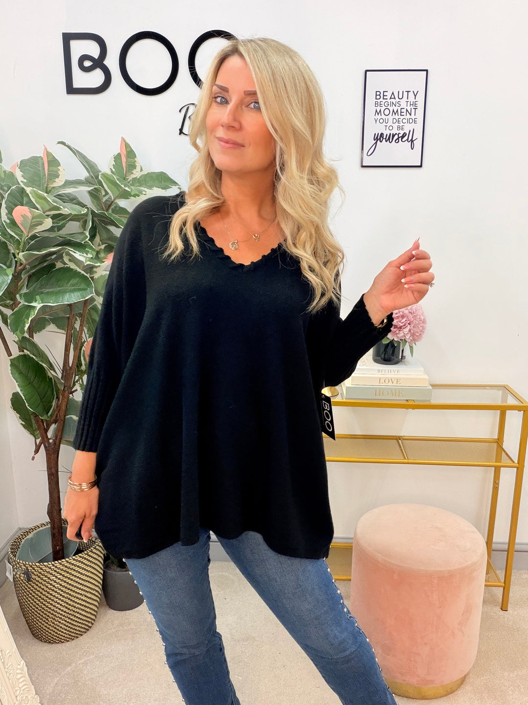 Ladies Fashion Oversize Slouch Jumper - Pink, Black, Beige & Brown